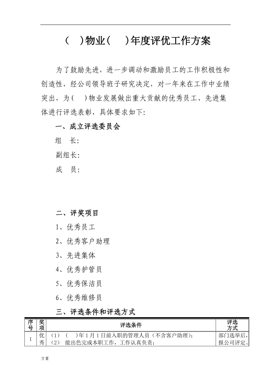 物业公司年度评优工作的方案 (1).doc_第1页