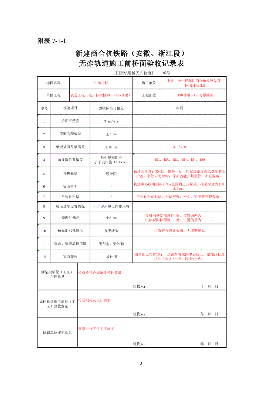 {验收套表模板}Ⅲ型板式无砟轨道各工序施工记录表和验收记录表._第3页