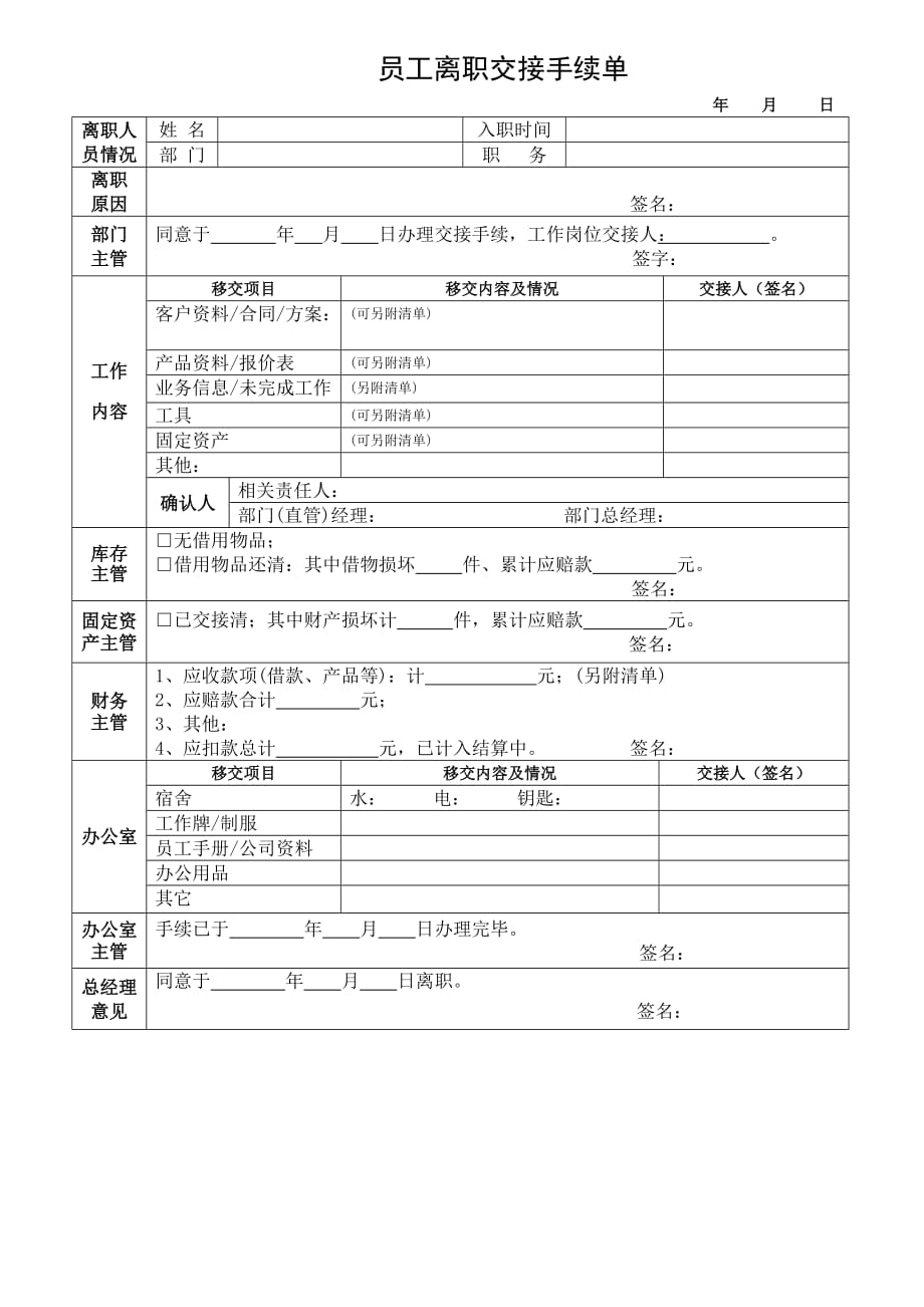 员工离职交接手续表.doc_第1页