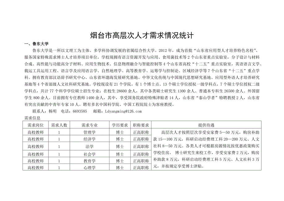 {员工管理}烟台市高层次人才需求_第1页