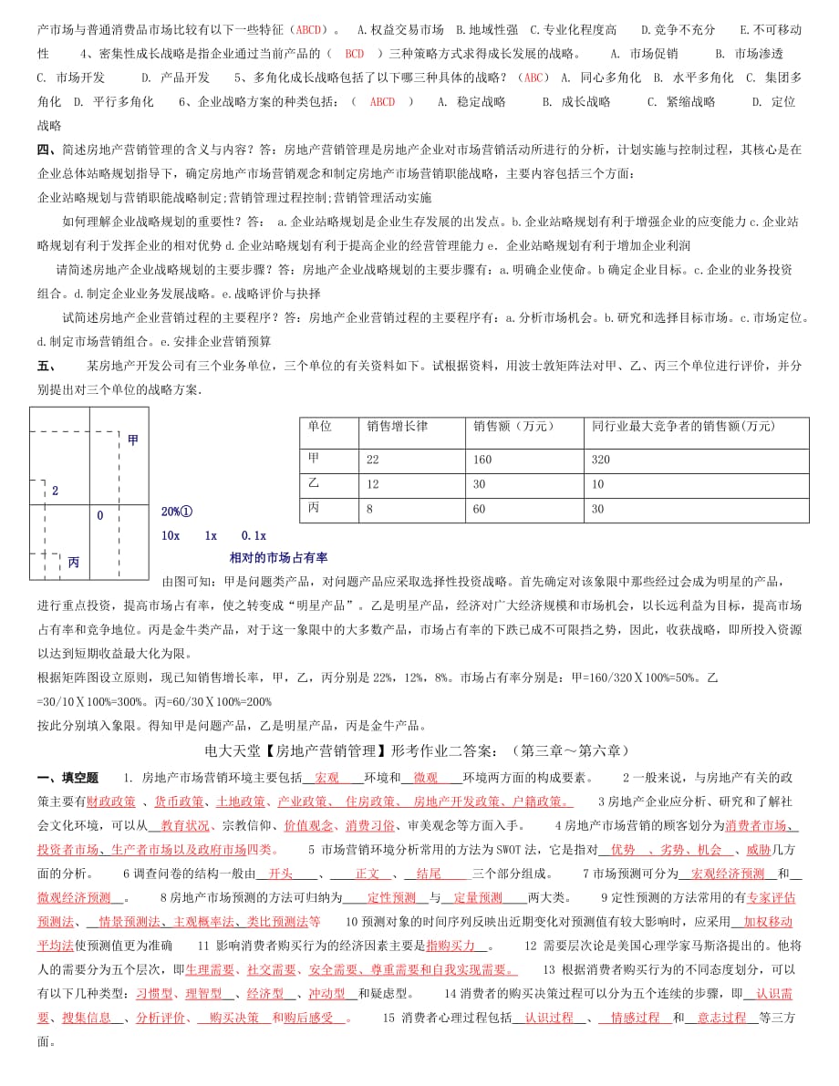 {销售管理}房地产营销管理形考试题与答案_第2页