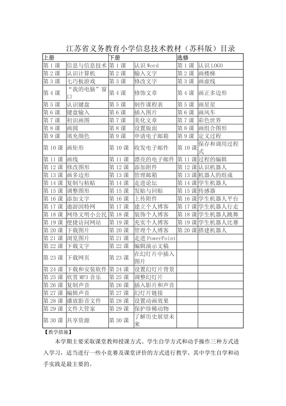 苏教版小学信息技术全册教学计划与进度[5页]_第2页