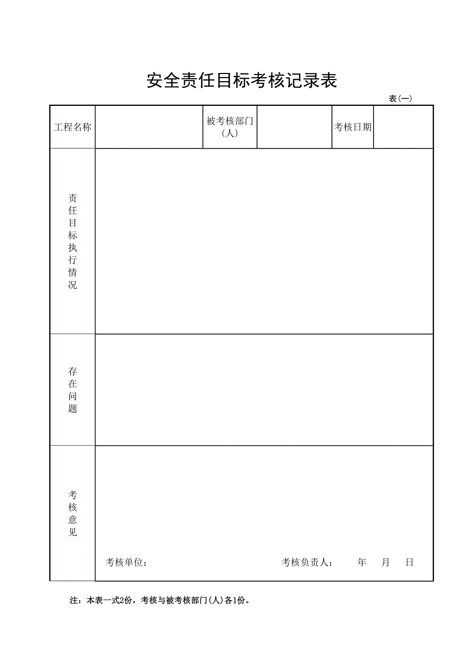 绩效管理表格安全责任目标考核记录表精品_第1页