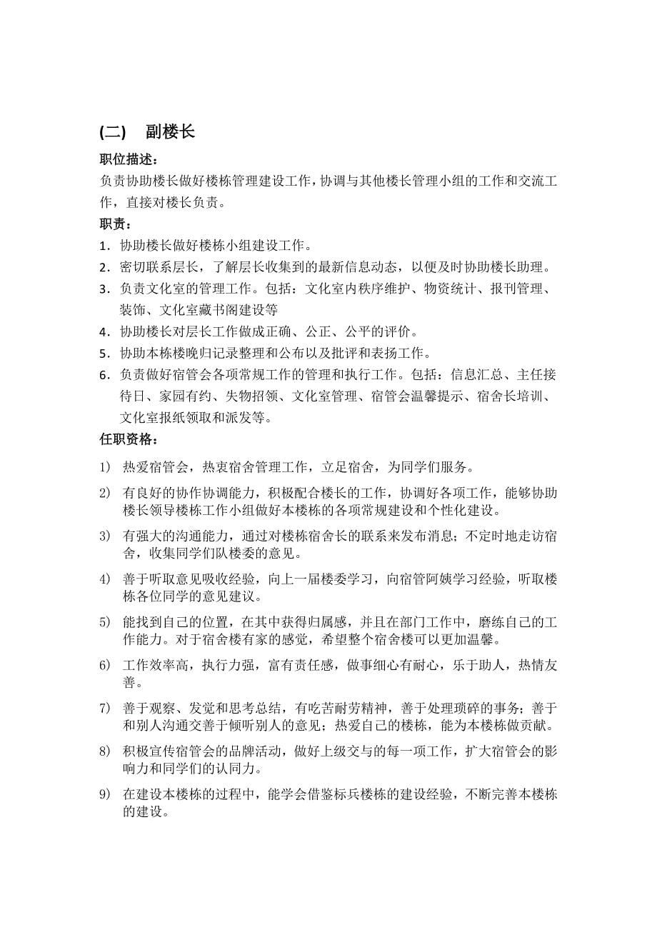 人力资源岗位职责宿舍管理学生委员会岗位职责说明_第5页