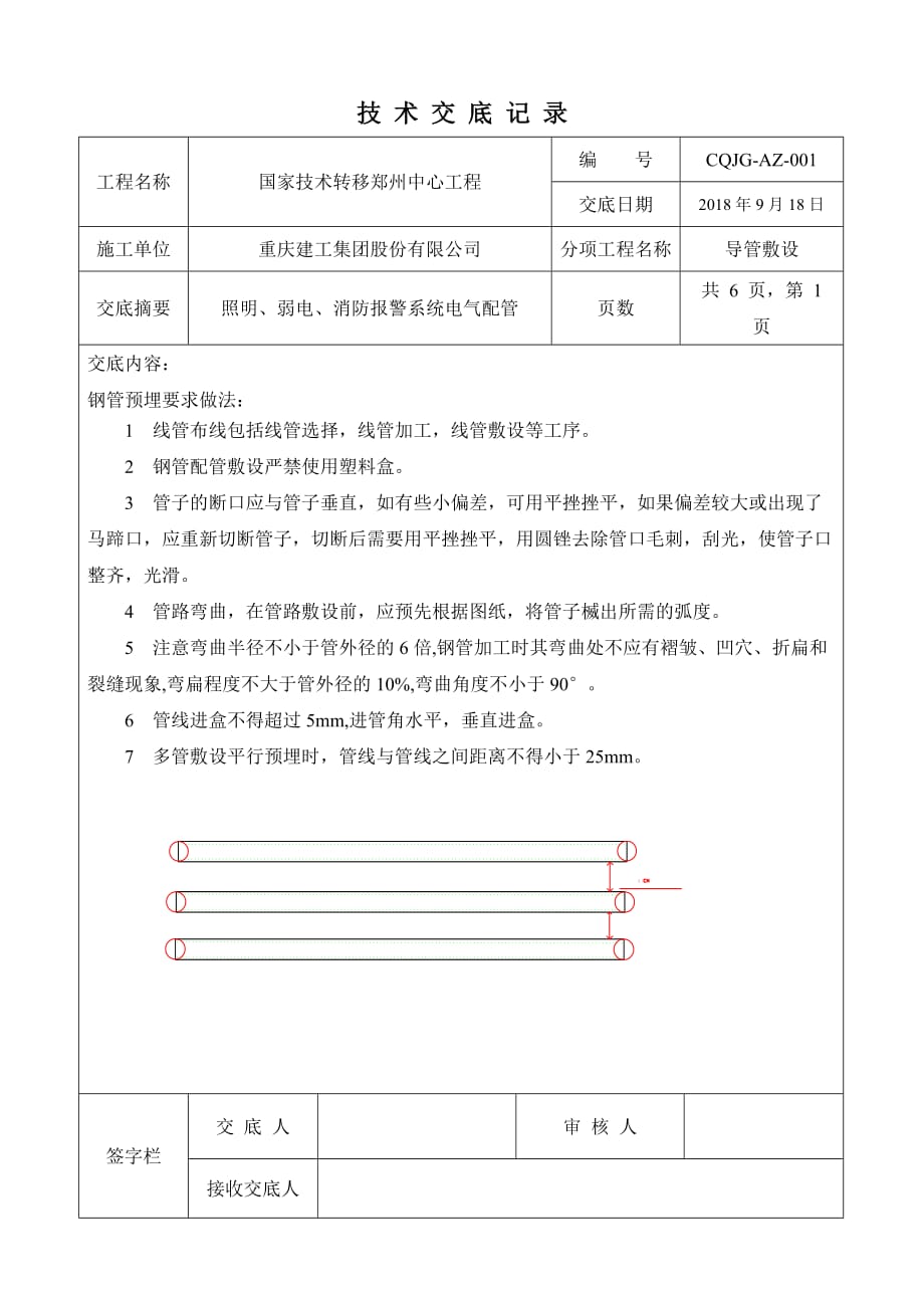 电管预埋技术交底(镀锌钢管).doc_第1页