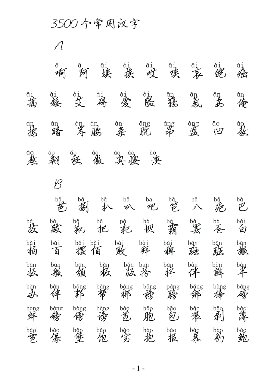 3500个常用汉字(手写硬笔行楷带拼音版).pdf_第1页