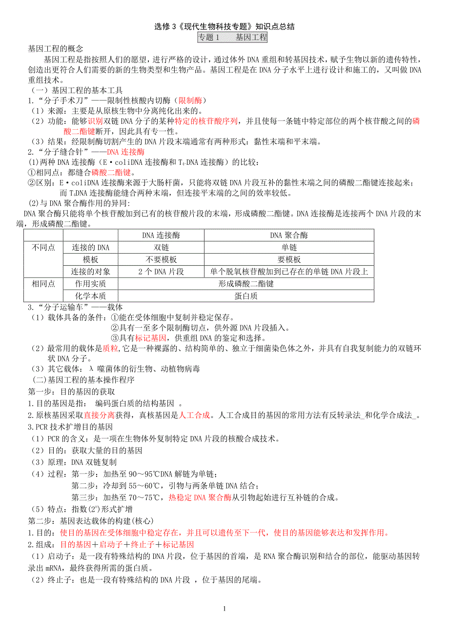 人教版高中生物选修3知识点总结(详细)（7.17）.pdf_第1页