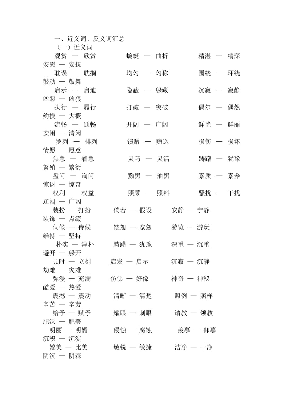 四年级语文下册近义词反义词大全_第1页