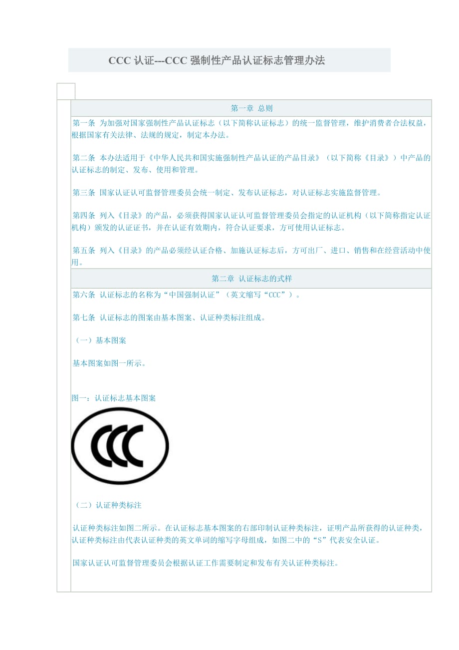 产品管理产品规划CCC认证CCC强制性产品认证标志管理办法_第1页