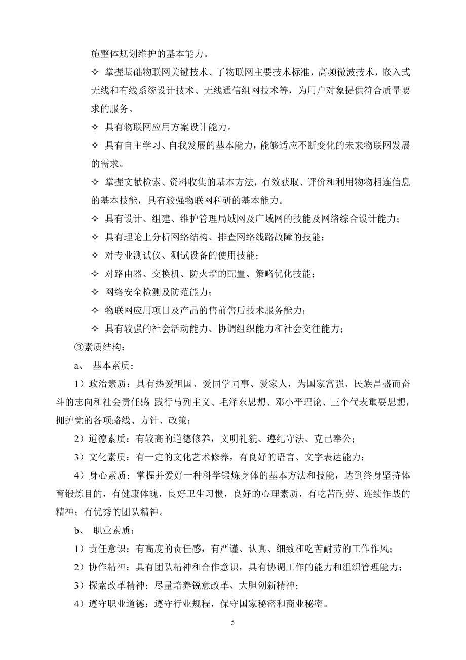 员工管理物联网技术专业人才培养方案_第5页