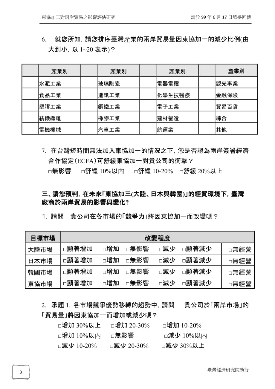 管理诊断调查问卷东协加三对两岸贸易之影响评估调查问卷_第3页