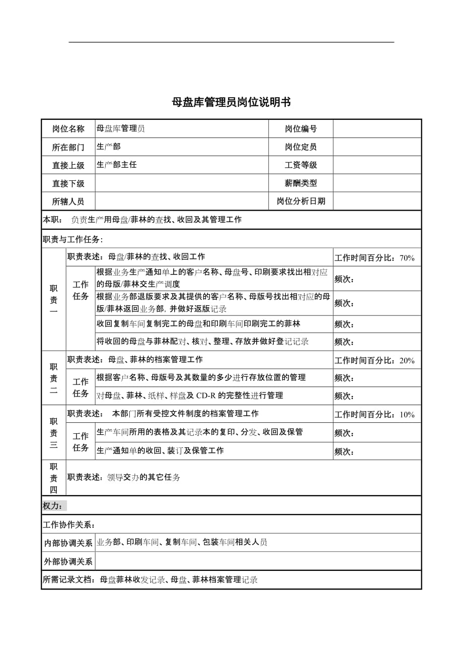 管理运营知识河北纪元光电公司生产部母盘库管理员岗位说明书_第1页