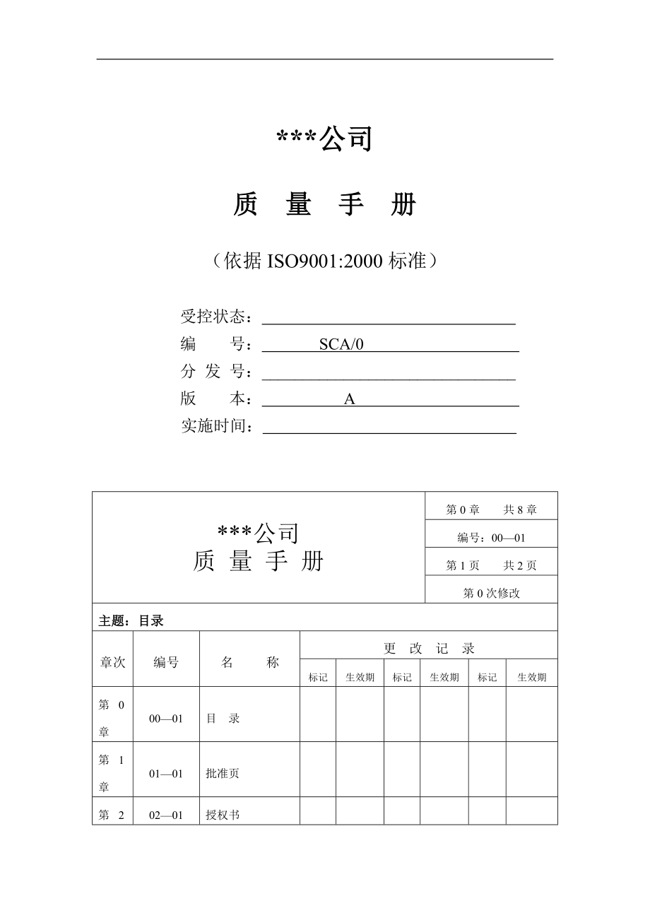 企业管理手册公司质量手册doc126_第1页