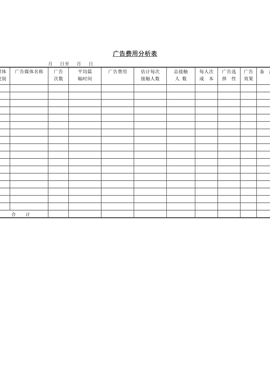广告传媒广告费用分析表_第1页