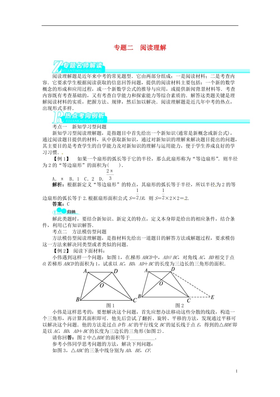 【备考2014 志鸿优化设计】2013版中考数学总复习 专题二 阅读理解（专题讲练+锁定考试目标+导学必备知识+探究重难方法）（含解析） 北师大版.doc_第1页