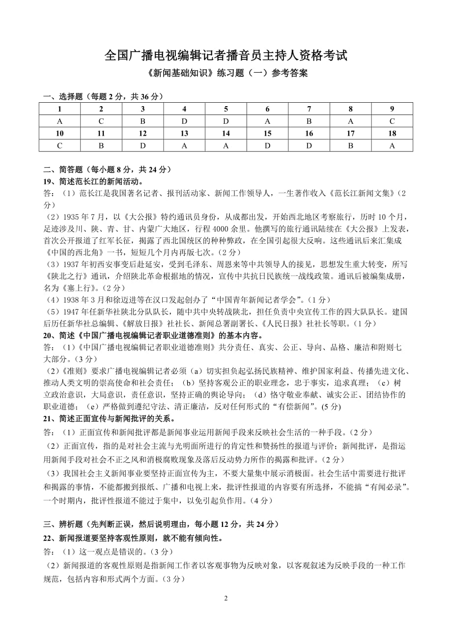 广告传媒广播电视基础知识练习题参考答案_第2页