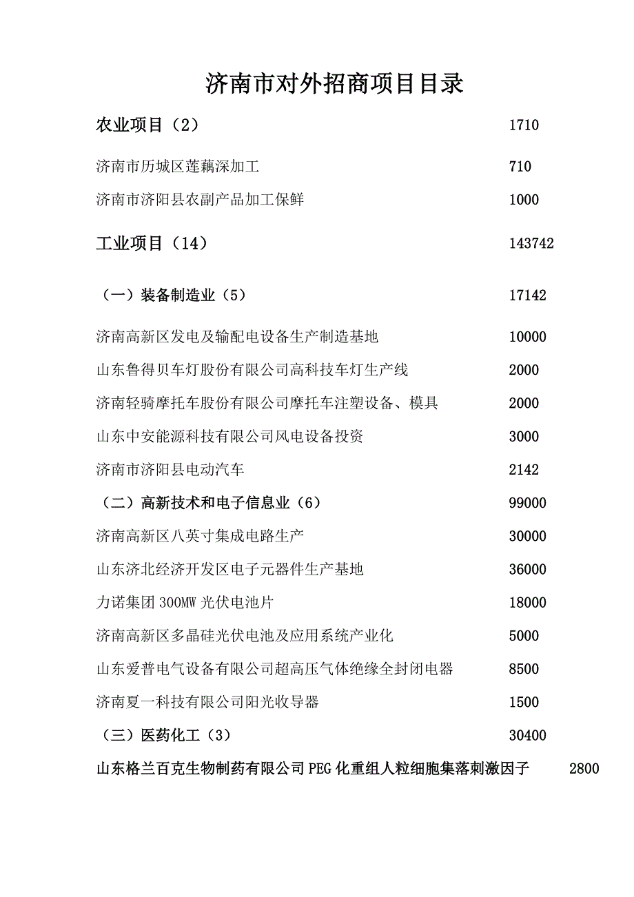 招商策划某市市对外招商项目目录_第1页