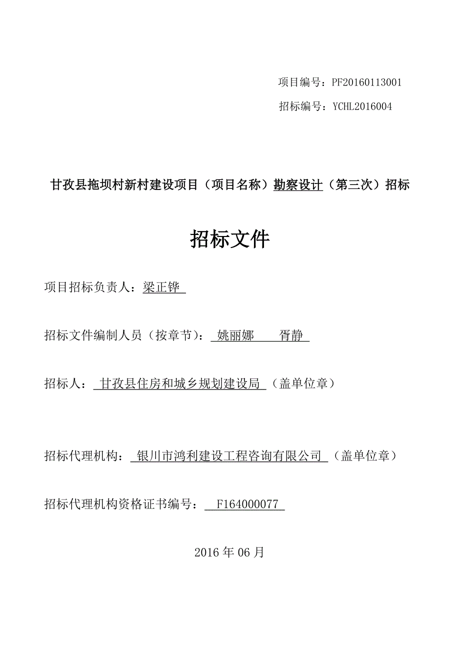 标书投标某村建设项目勘察设计招标文件_第1页