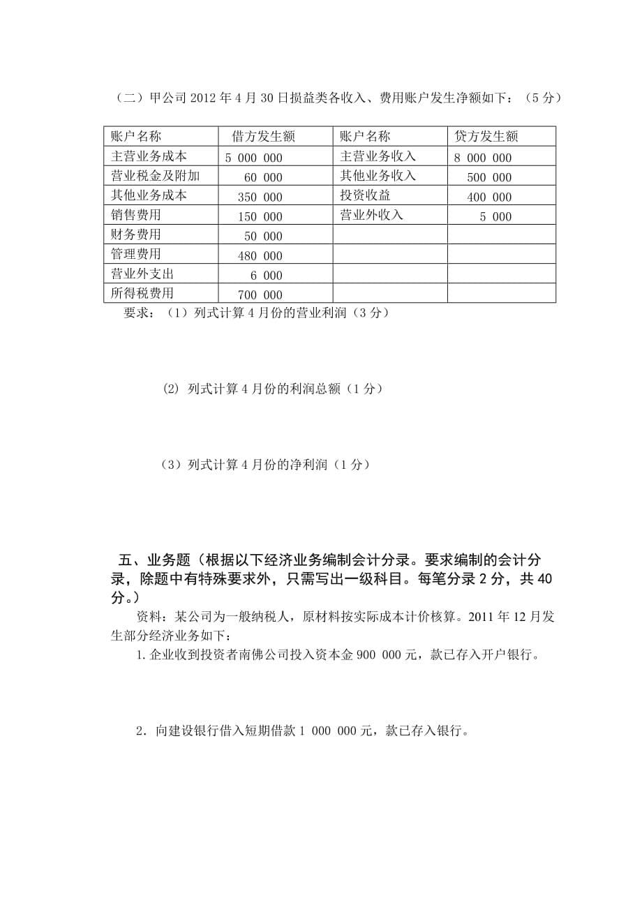 会计学模拟试题A_第5页