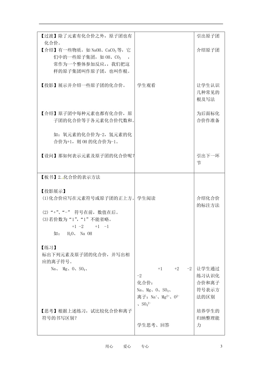 安徽省马鞍山市外国语学校九年级化学 化合价教学设计 人教新课标版.doc_第3页