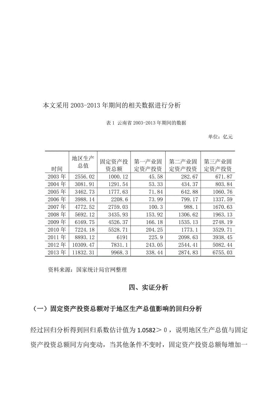 云南省固定资产投资和对GDP增长的实证分析.doc_第5页