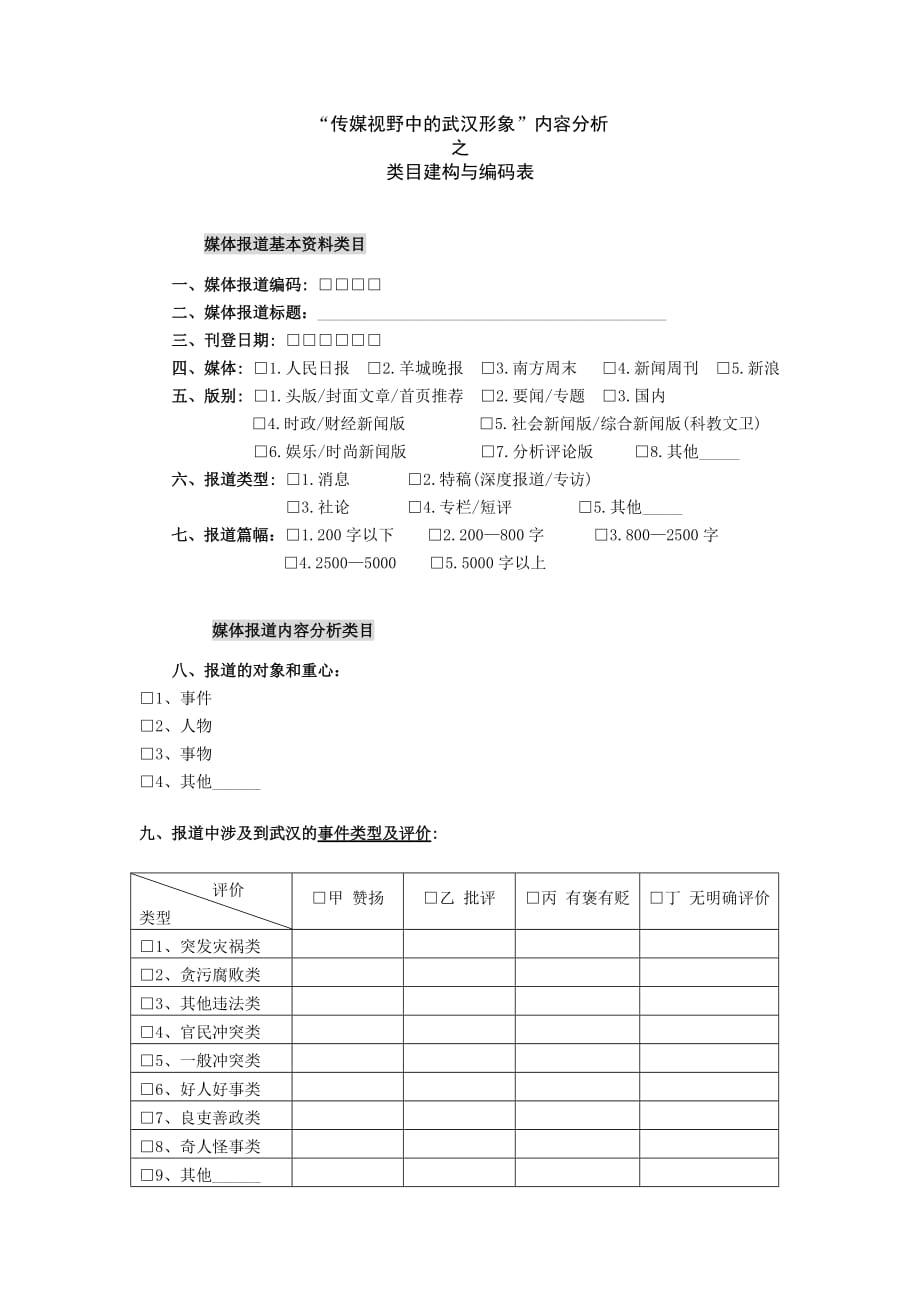 “传媒视野中的武汉形象”内容分析之类目建构与编码表.doc_第1页