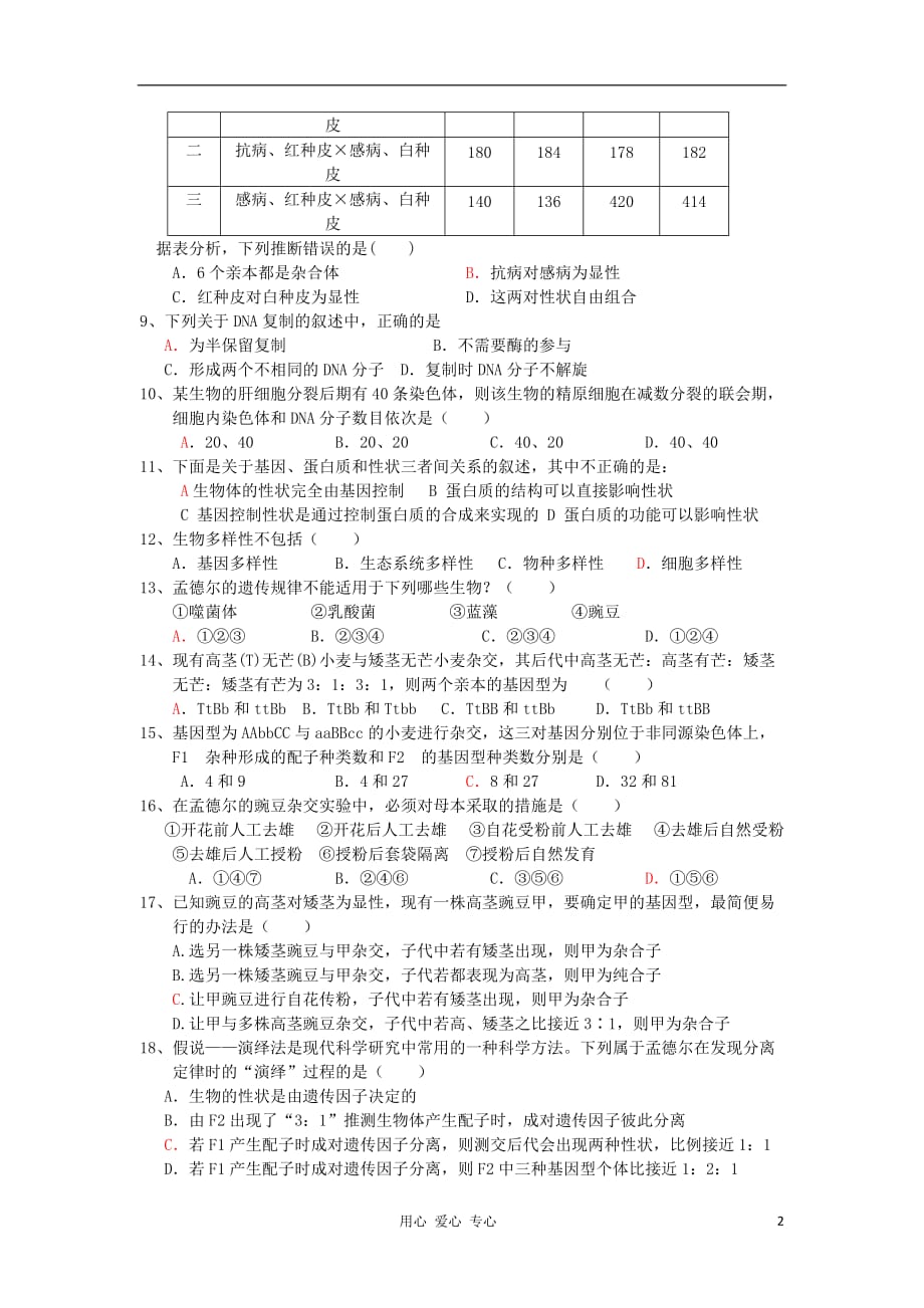 山东省聊城市莘县一中2011-2012学年高一生物下学期第二次模块考试试题.doc_第2页