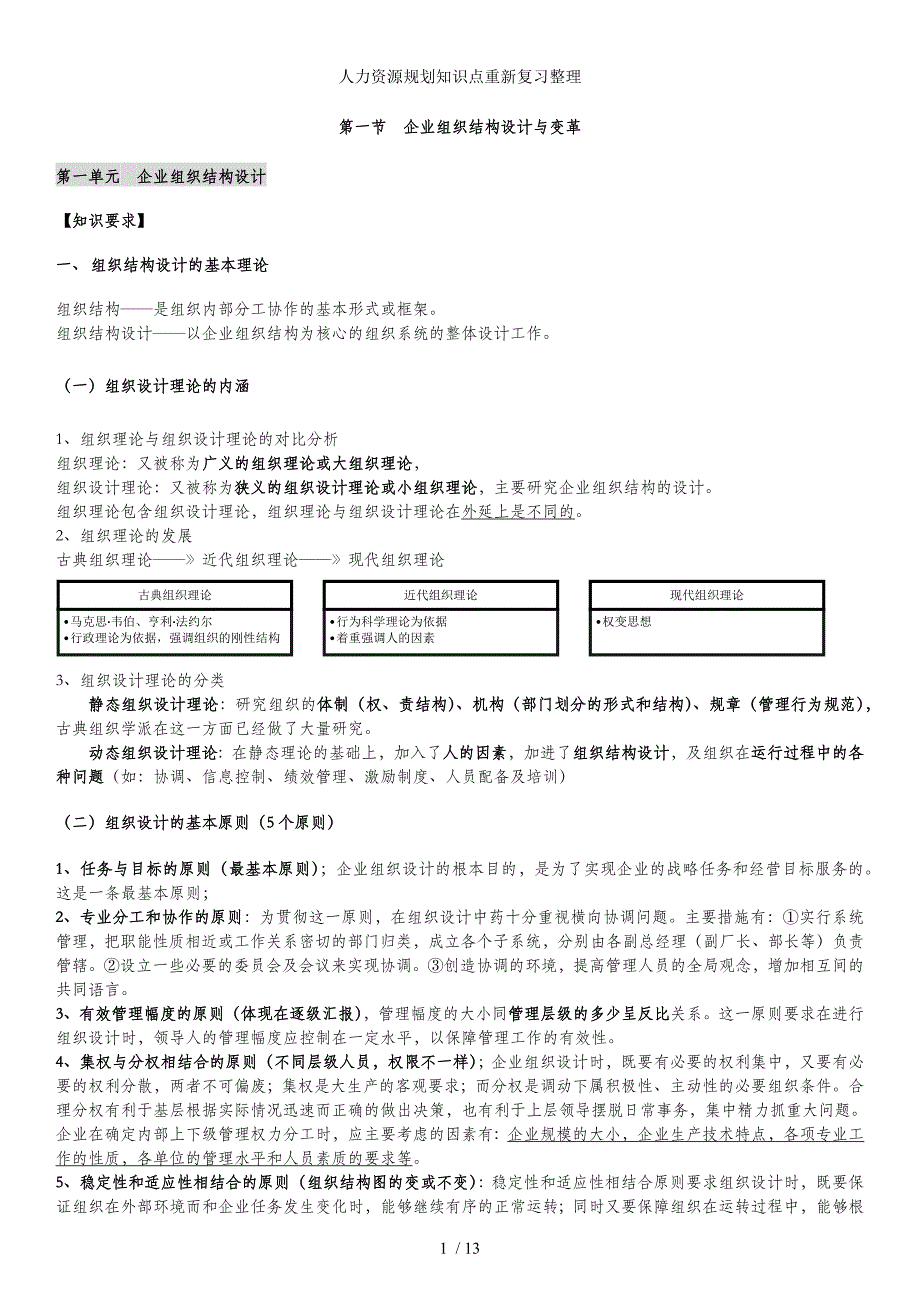 人力资源规划知识点重新复习整理_第1页