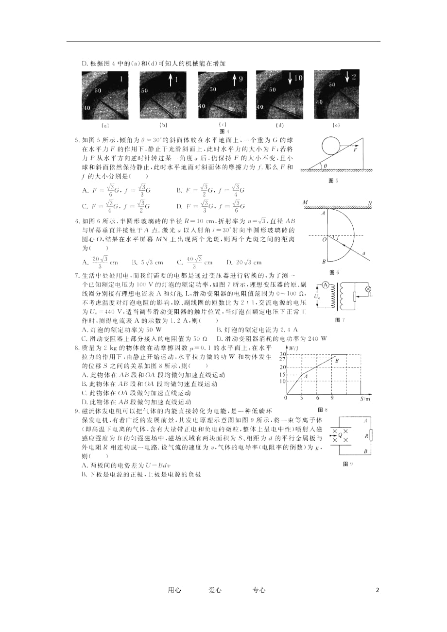 安徽省名校2012届高三物理模拟考试（二）试题（扫描版）.doc_第2页