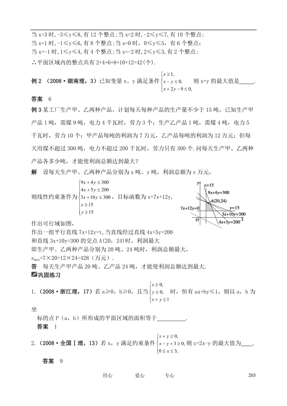 山东省舜耕中学2012届高三数学一轮复习资料 第七编 不等式 7.3 二元一次不等式（组）与简单的线性规划问题(教案）理.doc_第2页