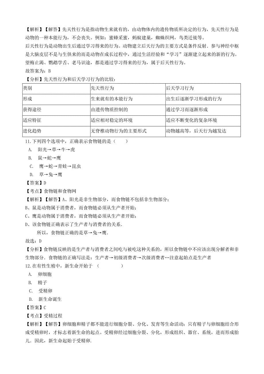 重庆巴南区2020年八年级下册生物期末模拟试卷【含答案】_第5页