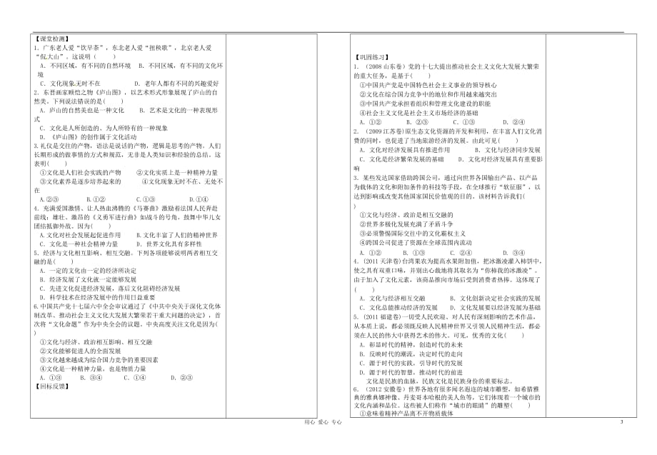 高二政治 第一课《文化与社会》导学案 新人教版必修3.doc_第2页