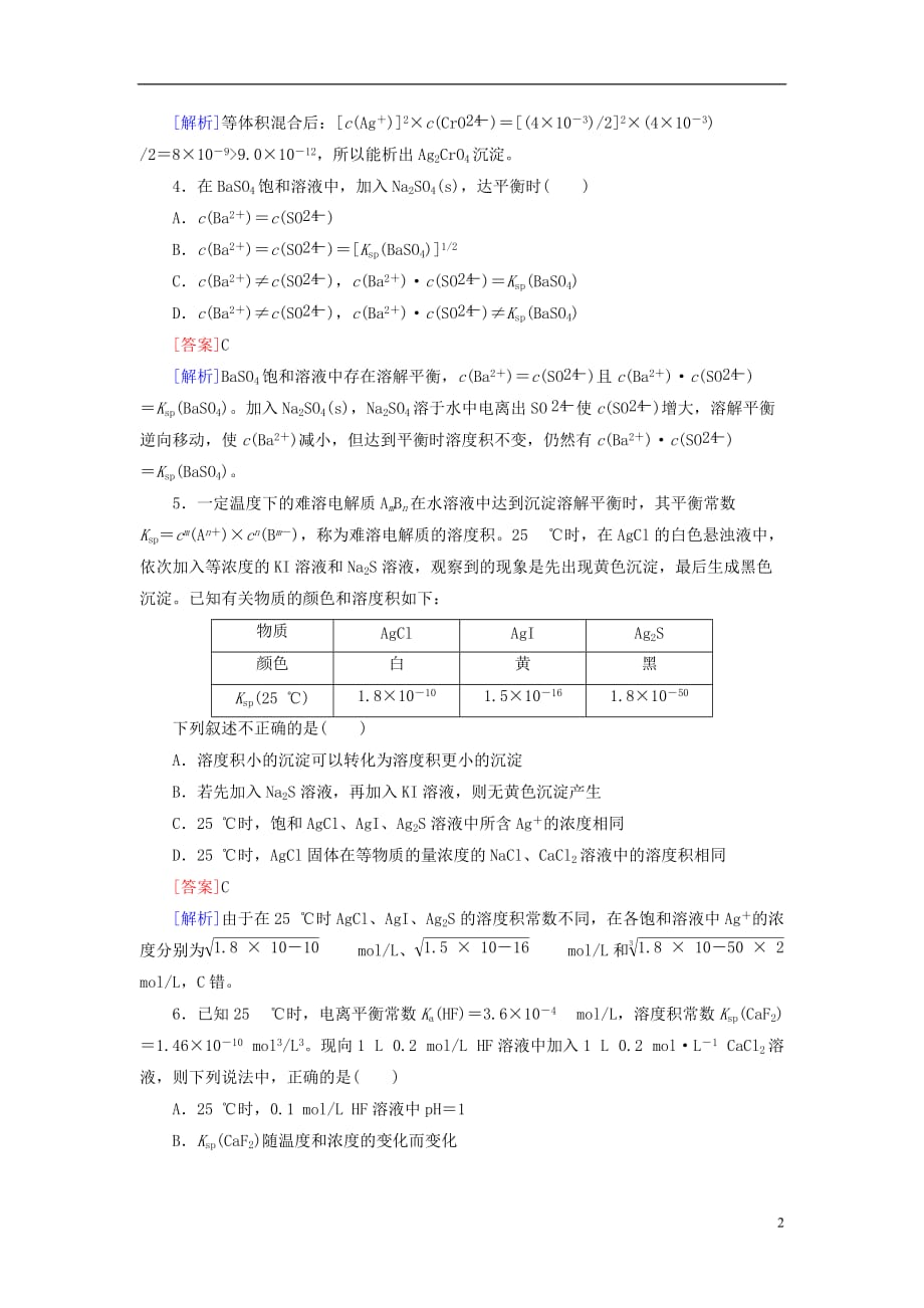 2013高三化学一轮总复习讲与练课时作业30 难溶电解质的溶解平衡.doc_第2页