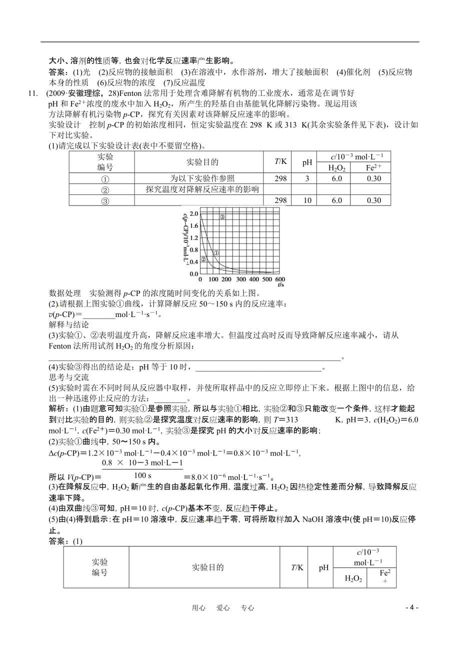 2011届高考化学一轮复习 第8章 化学反应的方向、限度与速率 第二节 化学反应的速率随堂模拟测试 鲁科版选修4.doc_第4页