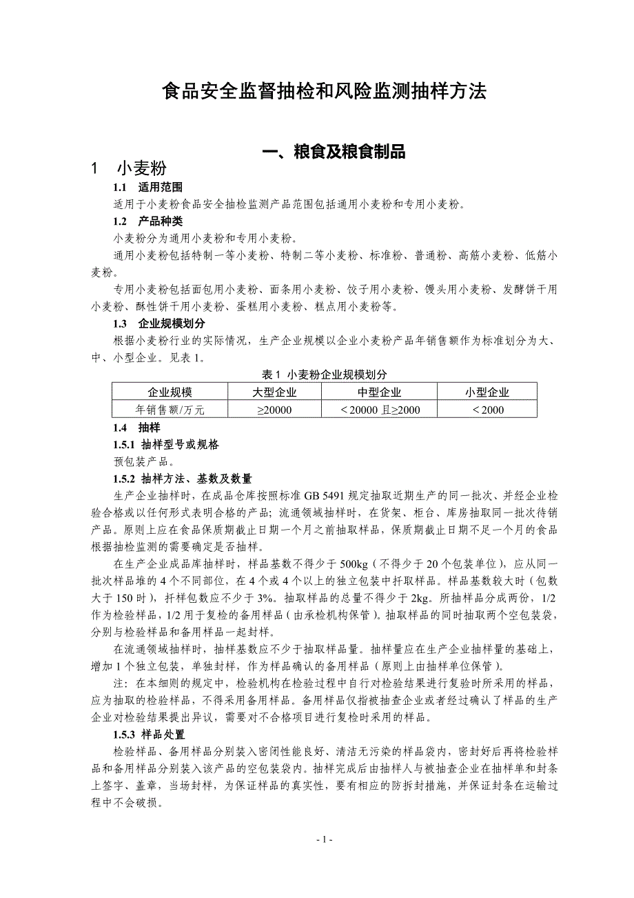 企业风险管理食品安全监督抽检和风险监测抽样办法_第1页