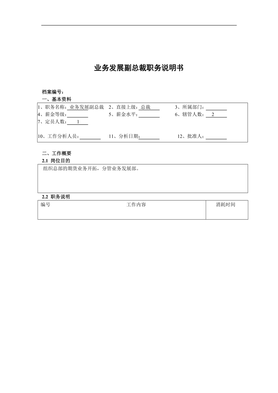 企业发展战略某公司总部业务发展副总裁职务说明书_第1页