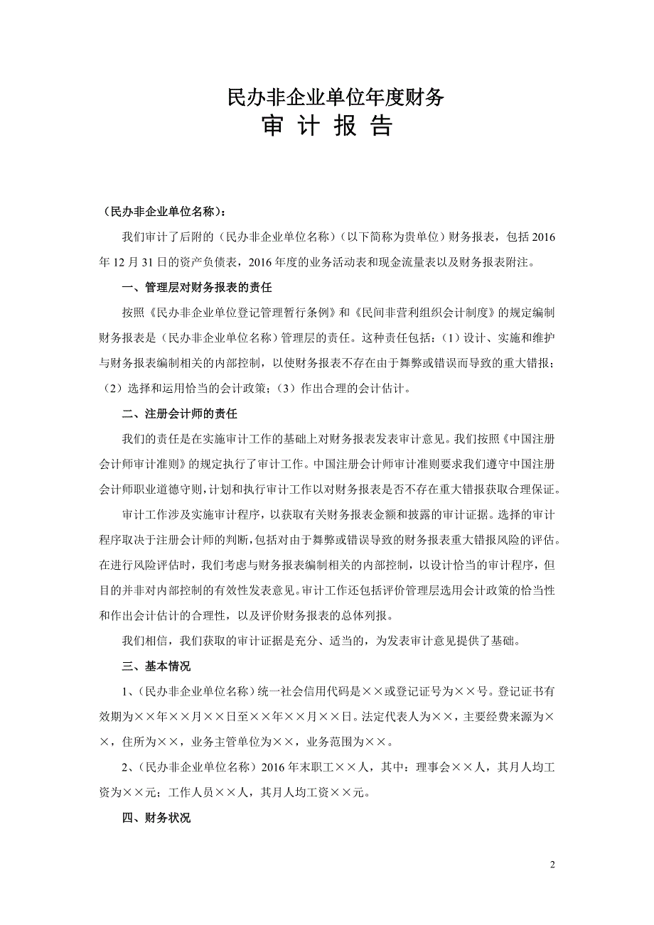 年度报告民办非企业单位年度检查财务审计报告模板_第2页