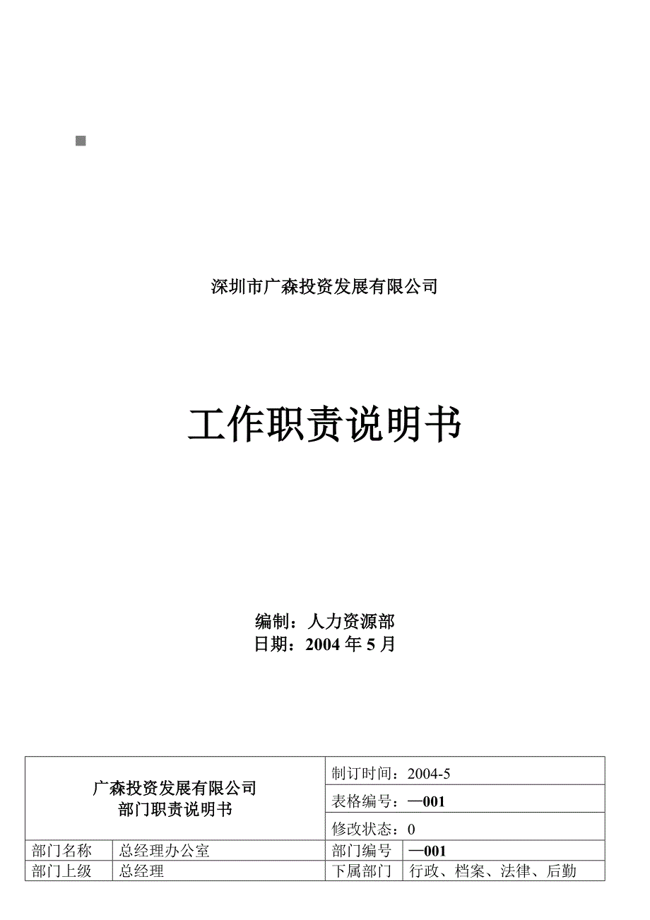 企业发展战略某投资发展公司工作职责说明书_第1页