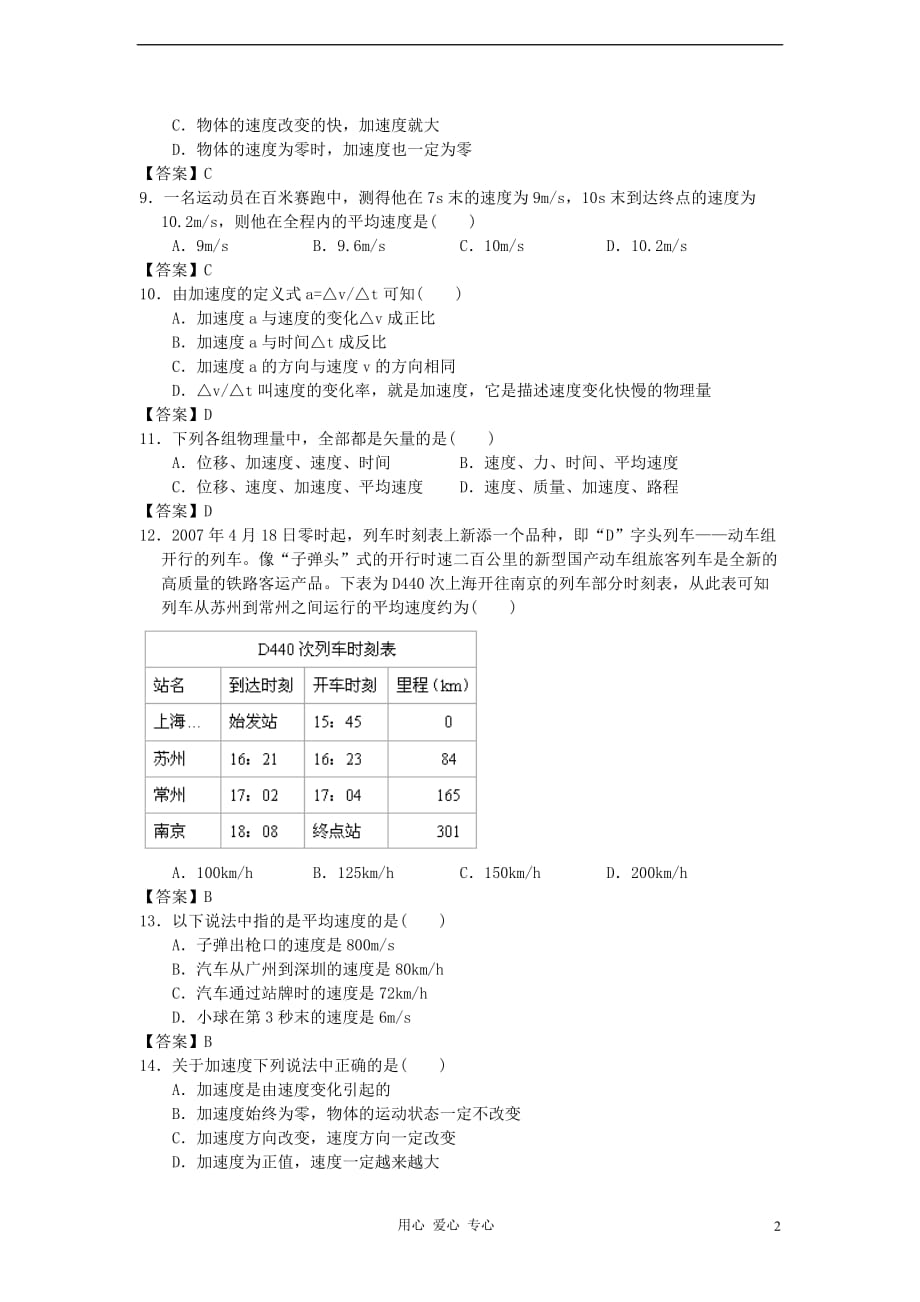 贵州省2013届高三物理一轮复习课时训练 速度、加速度 新人教版.doc_第2页