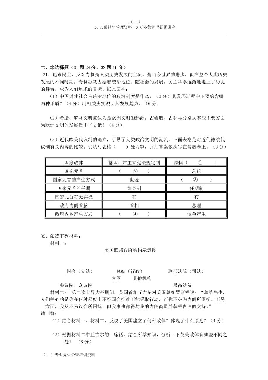 企业管理高一年度历史科试卷_第4页