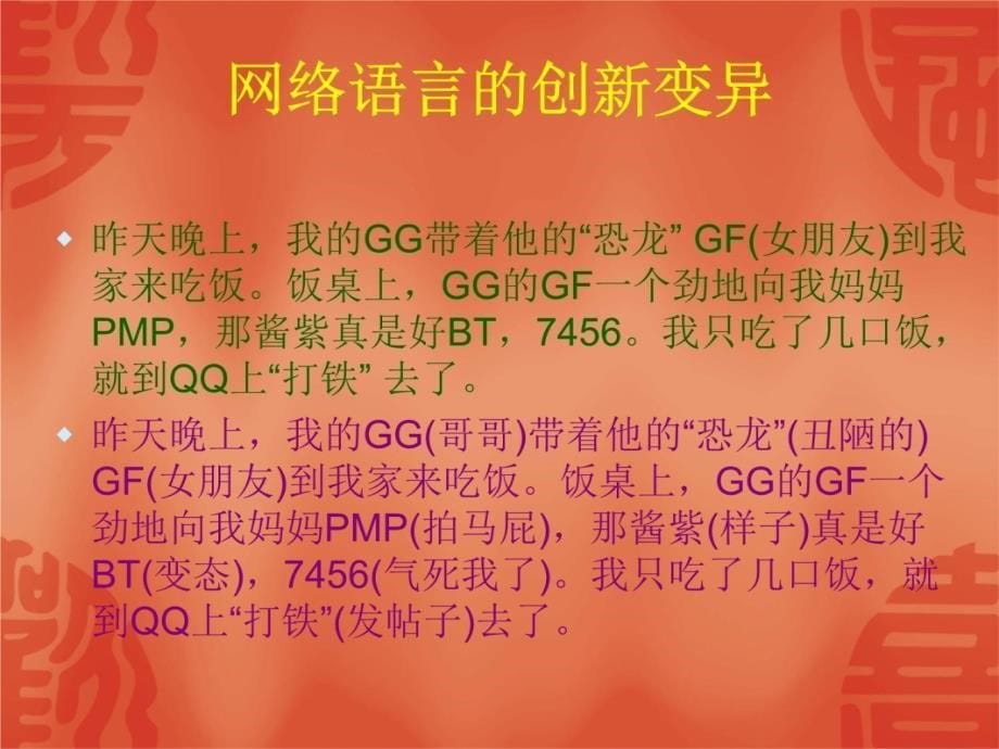 浅析网络语言的变异以及对民族语言的冲击课件上课讲义_第5页