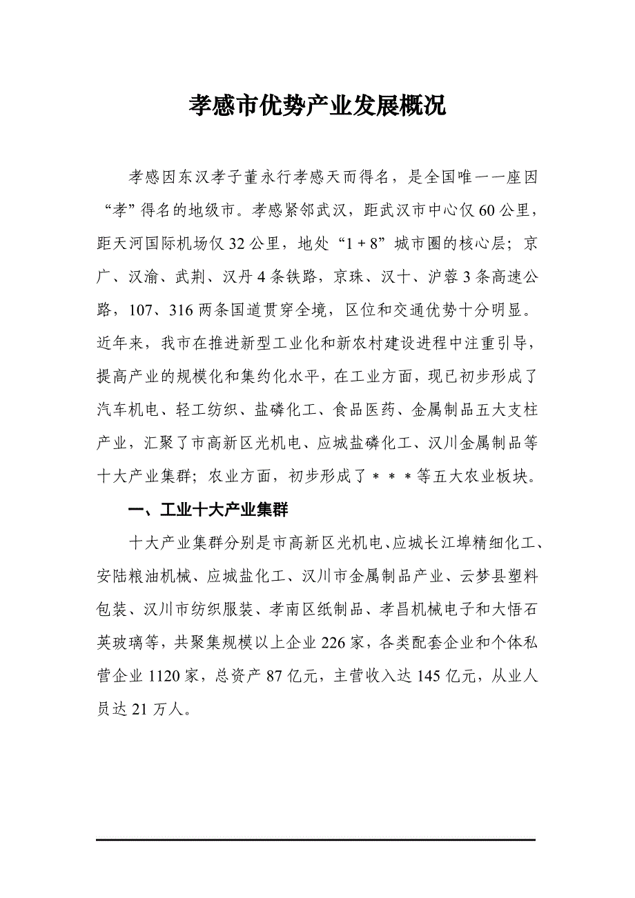 企业发展战略孝感市优势产业发展概况_第1页