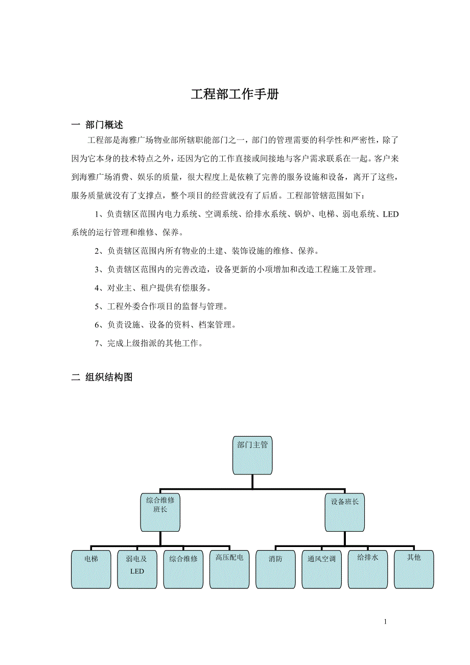 企业管理手册飞通广场商业管理某市公司物业部工程设备工作手册_第4页