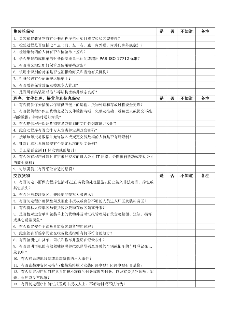 内部管理玩具厂反恐安全管理体系内部审核表_第3页