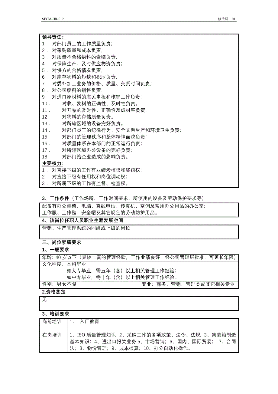 企业采购管理岗位说明书岗位职责1岗位描述采购配送部_第3页