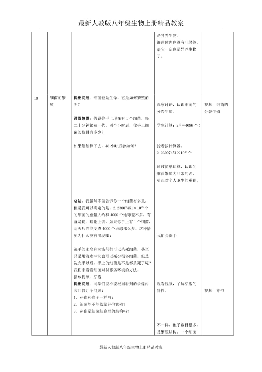 最新人教版八年级生物上册精品教案：2.第二节细菌【备份2】_第4页