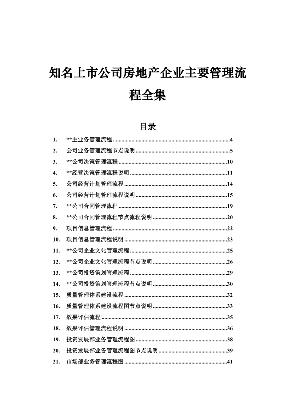 流程管理流程再造房地产知名上市公司企业主要管理流程全集221页_第1页