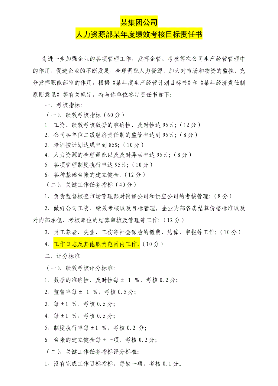 目标管理某集团各部门年度绩效考核目标责任书推荐_第1页