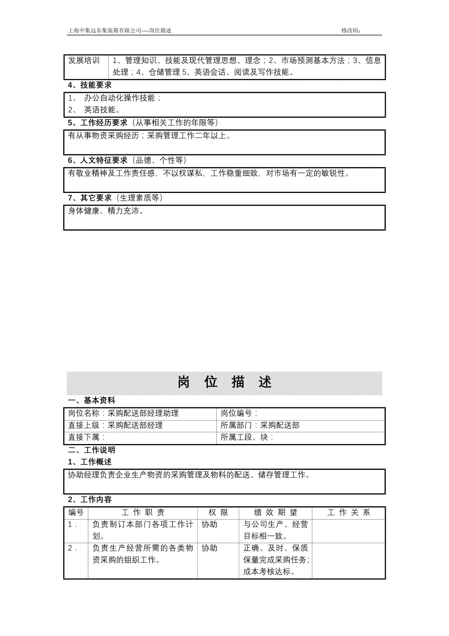 企业采购管理岗位说明书岗位职责主任级以上岗位描述采购部_第4页