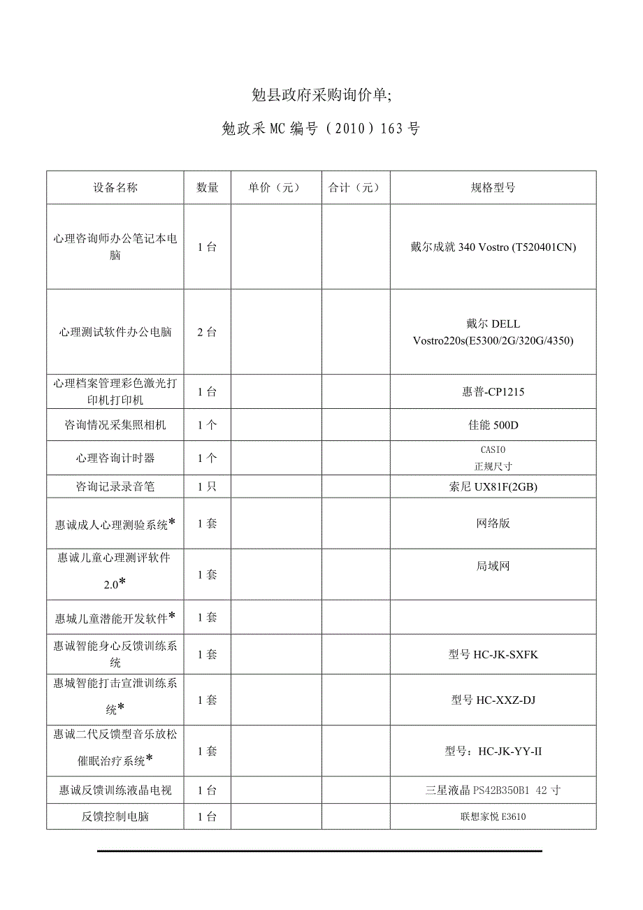 企业采购管理勉县政府采购询价单_第1页